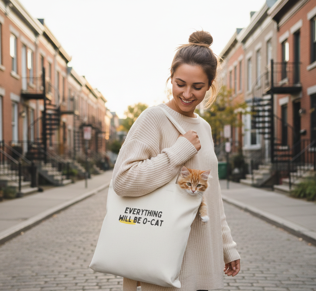 Funny Cat Tote Bag - Everything Will Be O-cat - Atelier Muse Pet